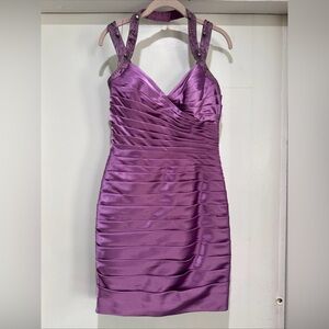 Adrianna Papell Pleated Shimmer Satin Sheath Dress Sz 6 Orchid